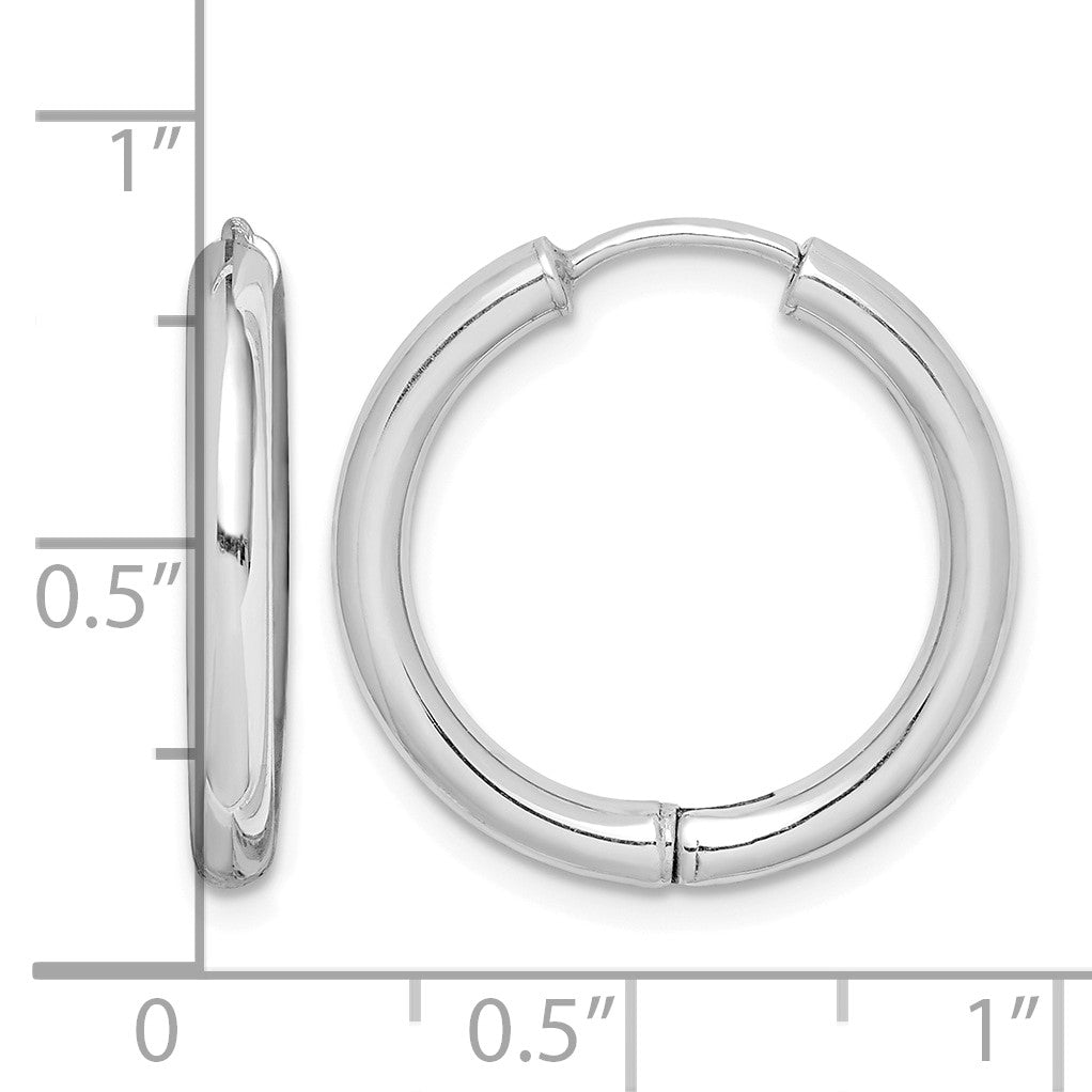 Sterling Silver Rhodium-plated Polished Hollow Hinged Hoop Earrings
