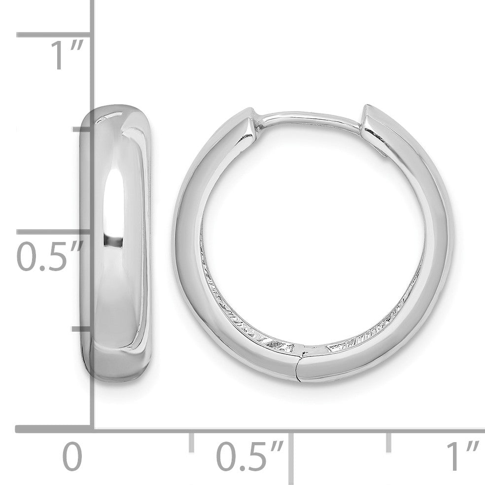 Sterling Silver Rhodium Polished Hinged Hoop Earrings