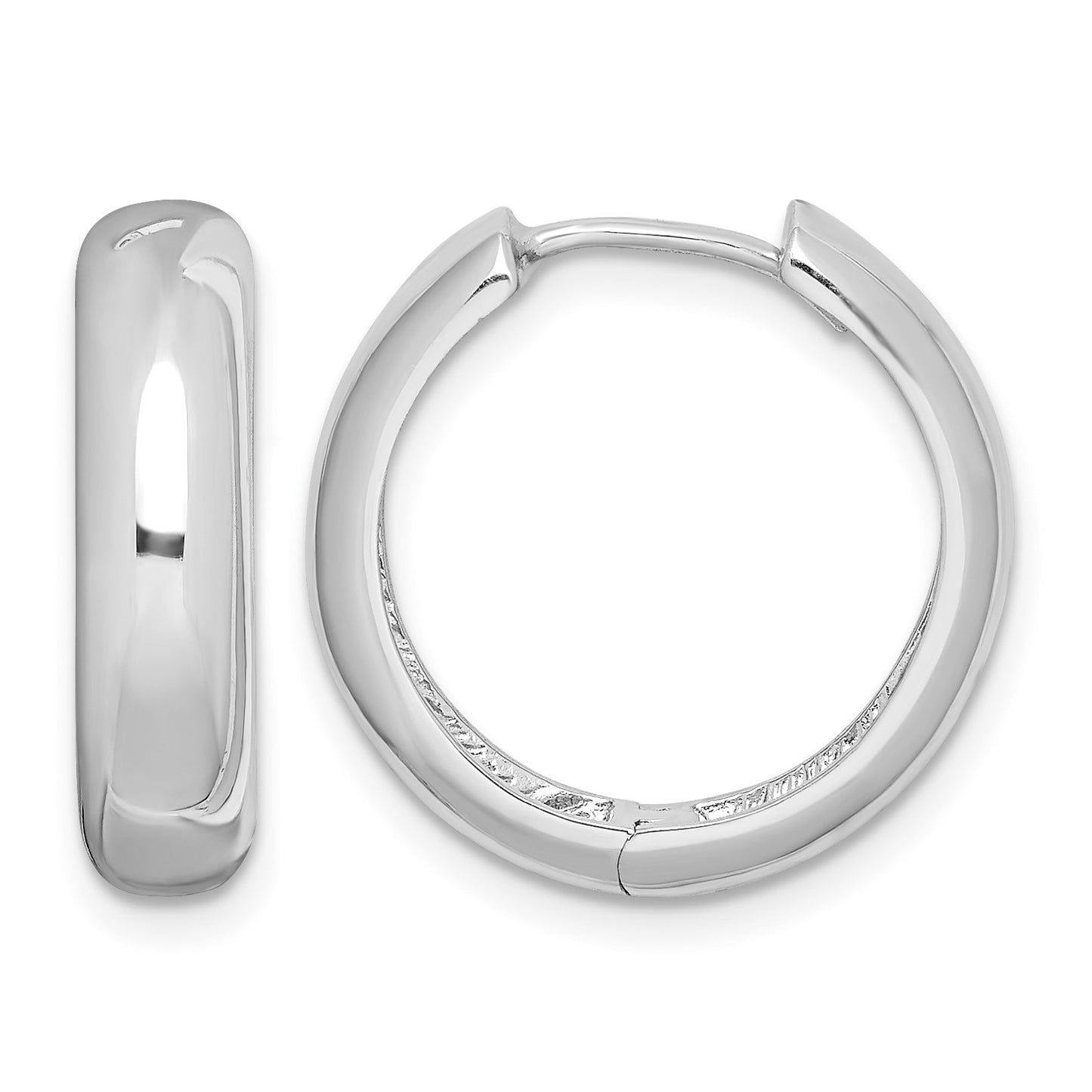 Sterling Silver Rhodium Polished Hinged Hoop Earrings