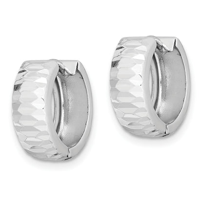 Sterling Silver Rhodium Polished Diamond-cut Hinged Hoop Earrings