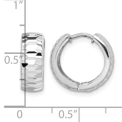 Sterling Silver Rhodium Polished Diamond-cut Hinged Hoop Earrings