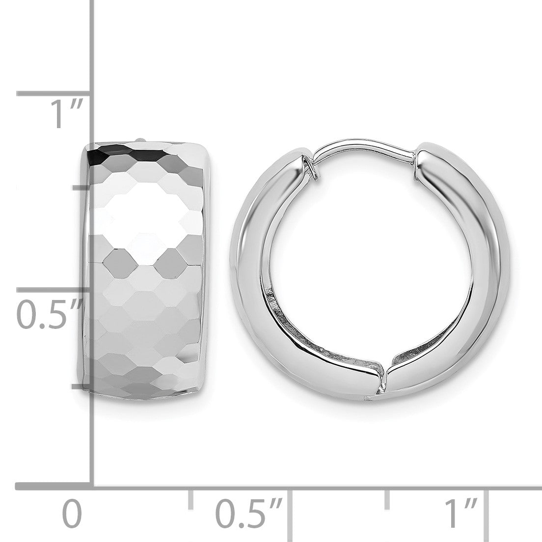 Sterling Silver Rhodium Polished Patterned Hinged Hoop Earrings