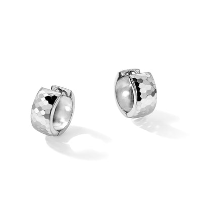 Sterling Silver Rhodium Polished Patterned Hinged Hoop Earrings