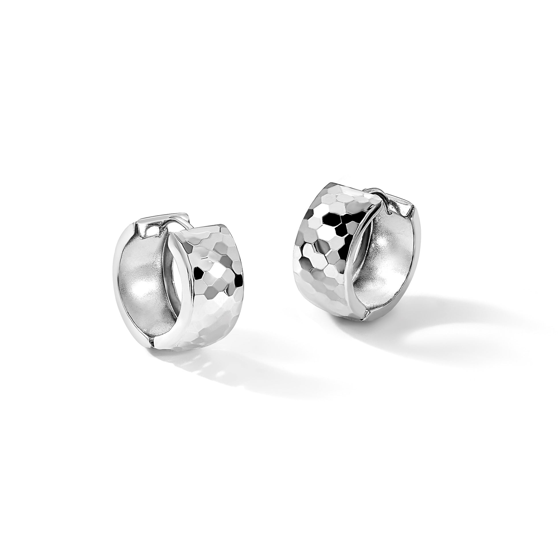 Sterling Silver Rhodium Polished Patterned Hinged Hoop Earrings