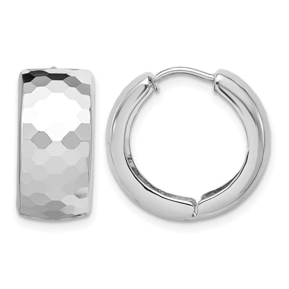 Sterling Silver Rhodium Polished Patterned Hinged Hoop Earrings