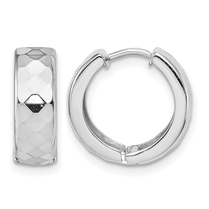 Sterling Silver Rhodium Polished Patterned Hinged Hoop Earrings