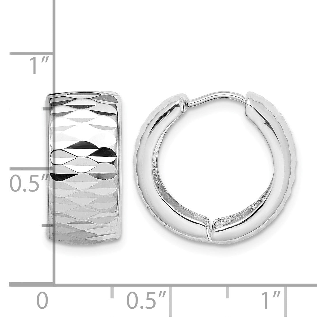 Sterling Silver Rhodium Polished Diamond Cut Hinged Hoop Earrings