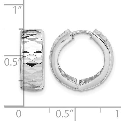 Sterling Silver Rhodium Diamond Cut Polished Hinged Hoop Earrings