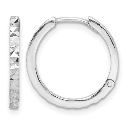 Sterling Silver Rhodium Polished Diamond Cut Hinged Hoop Earrings