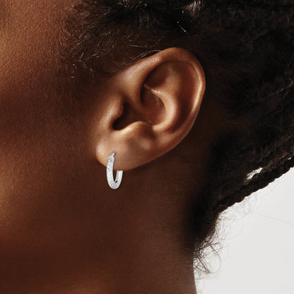 Sterling Silver Rhodium Polished Diamond Cut Hinged Hoop Earrings
