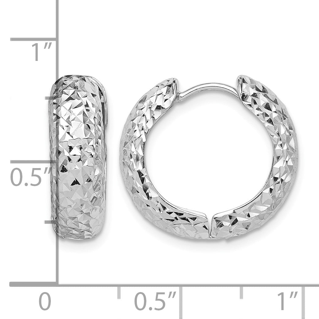 Sterling Silver Rhodium Polished Diamond Cut Hoop Earrings