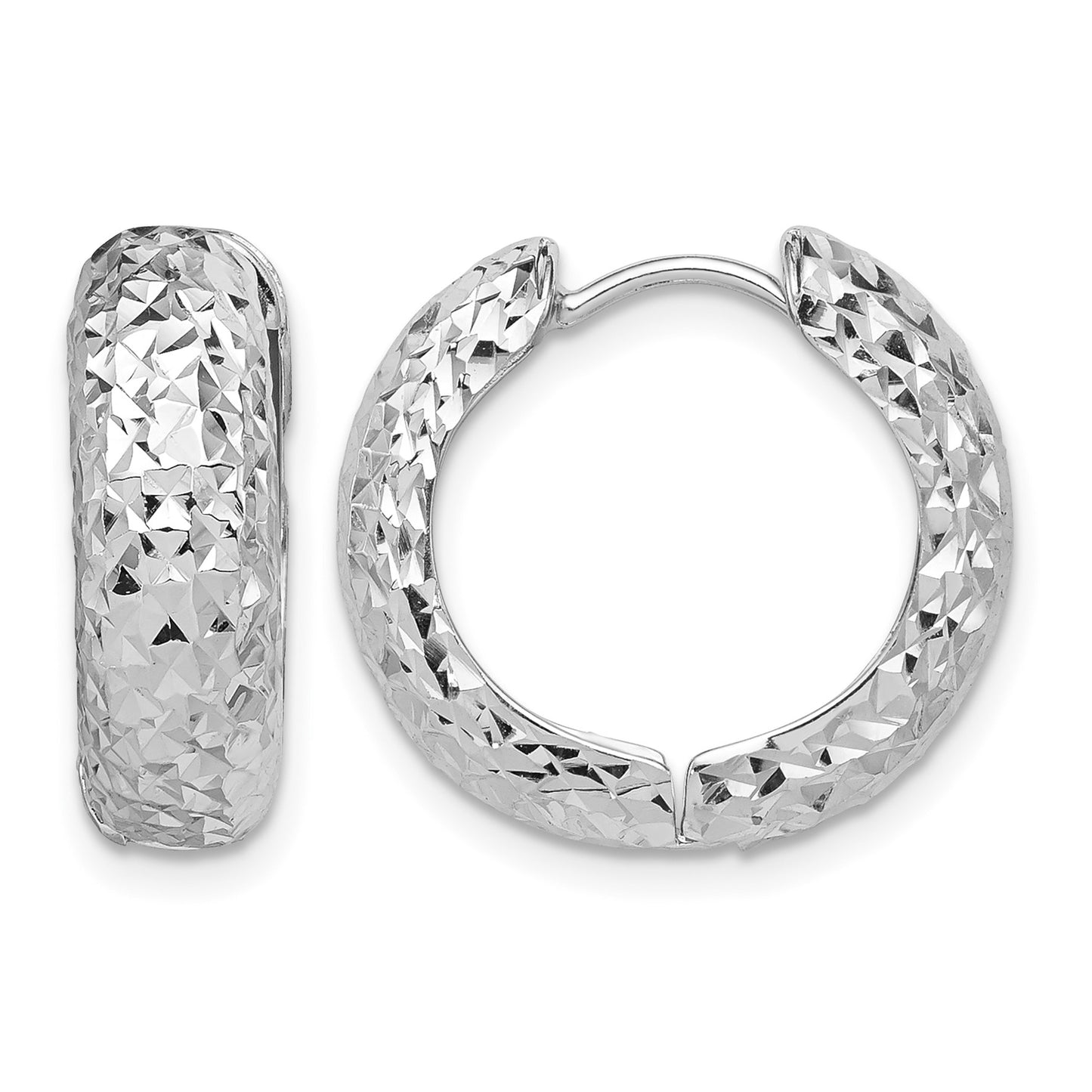 Sterling Silver Rhodium Polished Diamond Cut Hoop Earrings