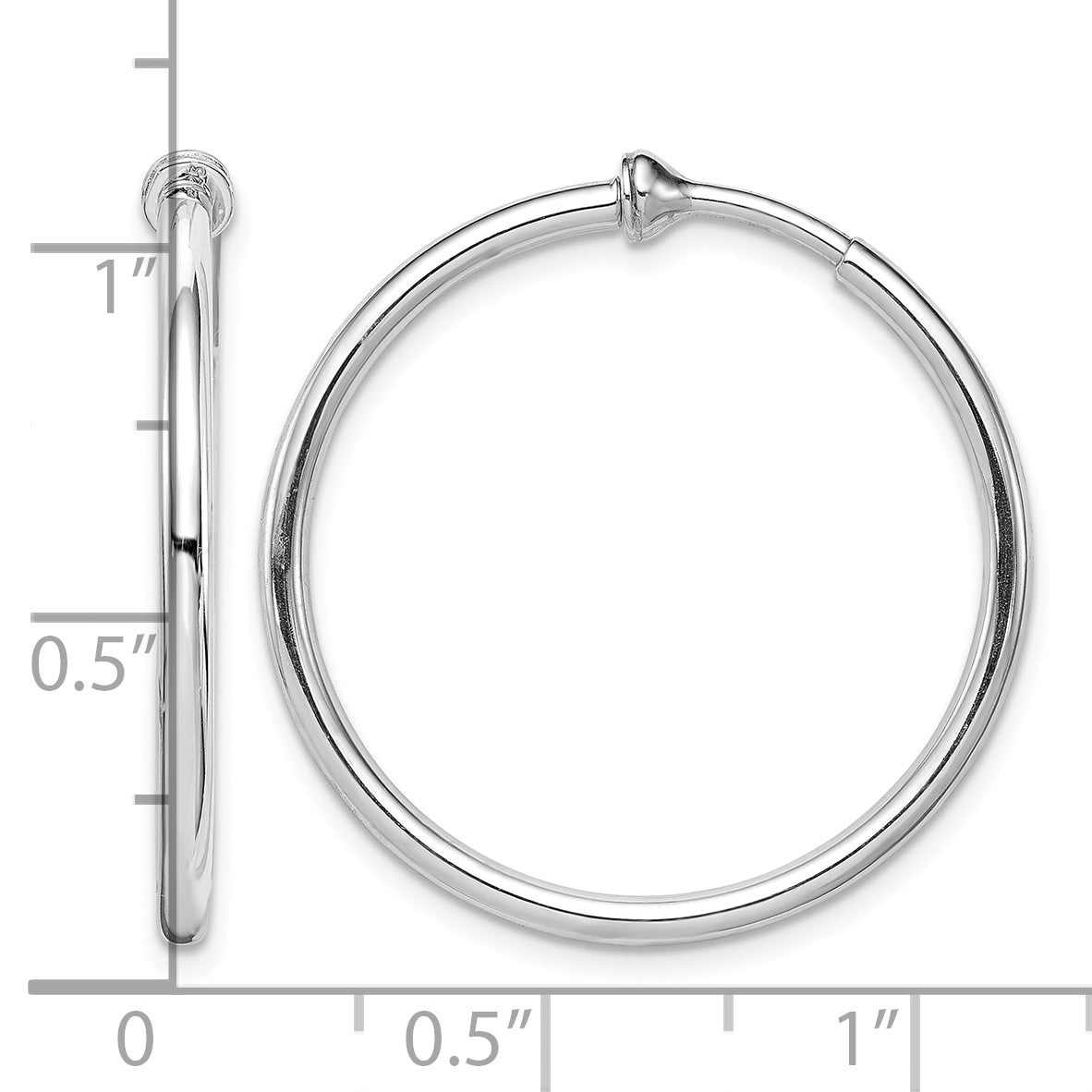 Sterling Silver RH-plated 2x28mm Non-Pierced Round Hoop Earrings