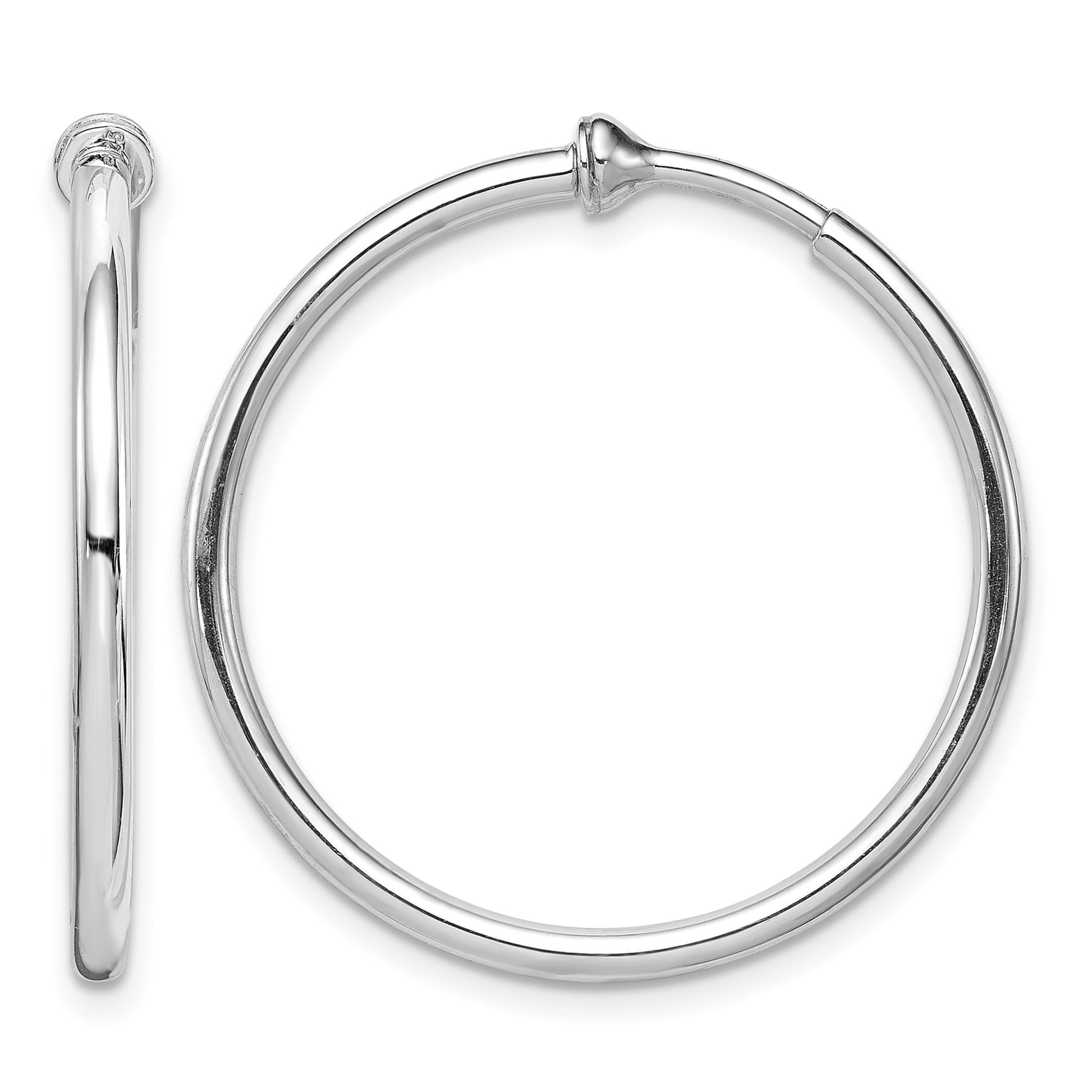 Sterling Silver RH-plated 2x28mm Non-Pierced Round Hoop Earrings