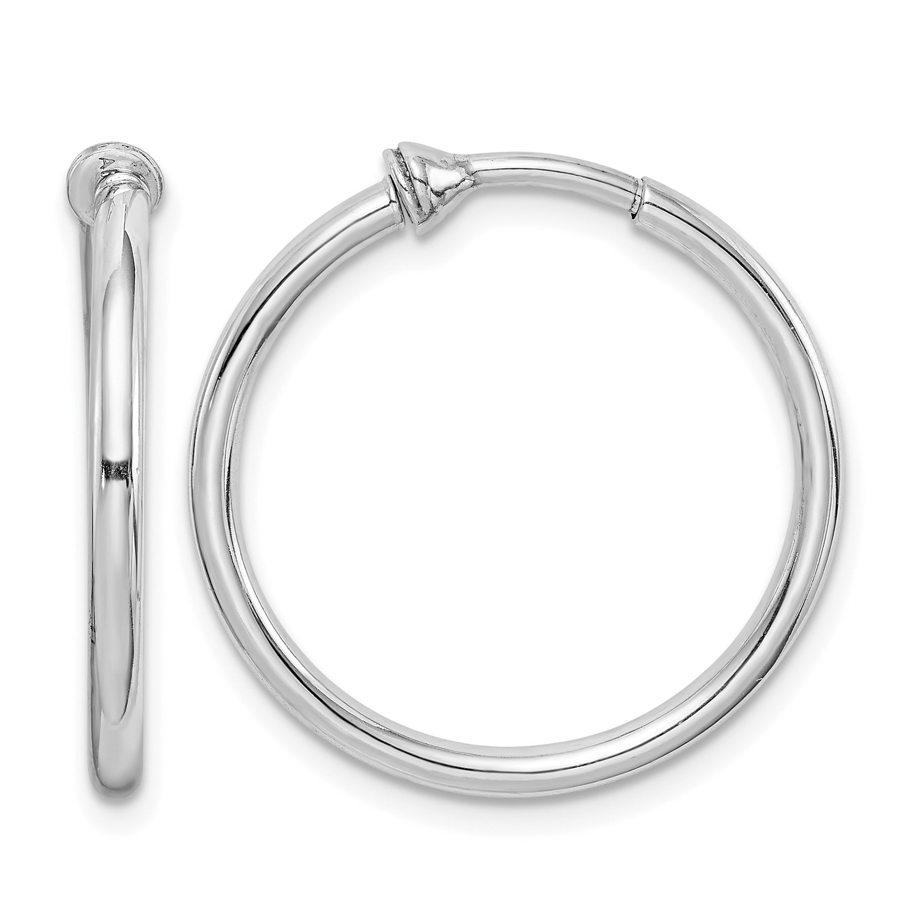 Sterling Silver RH-plated 2x24mm Non-Pierced Round Hoop Earrings