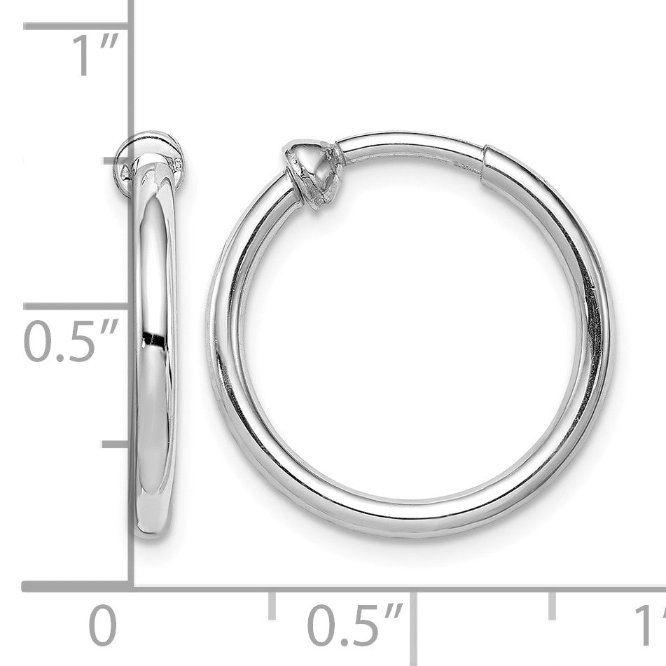 Sterling Silver RH-plated 2x19mm Non-Pierced Round Hoop Earrings