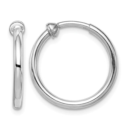 Sterling Silver RH-plated 2x19mm Non-Pierced Round Hoop Earrings