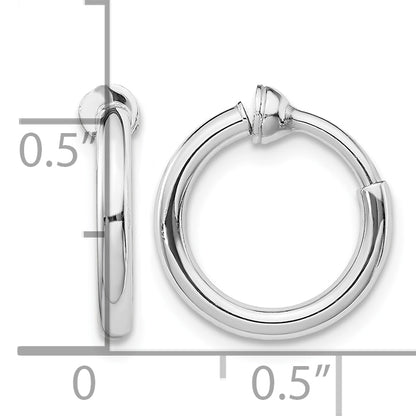 Sterling Silver RH-plated 2x14mm Non-Pierced Round Hoop Earrings