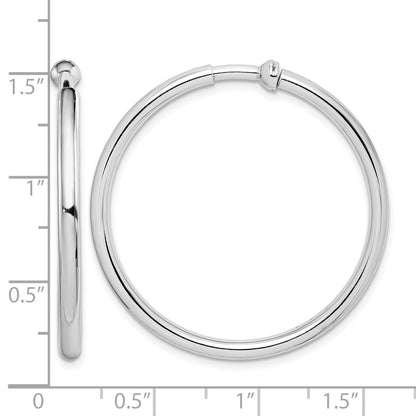 Sterling Silver RH-plated 2.5x37mm Non-Pierced Round Hoop Earrings