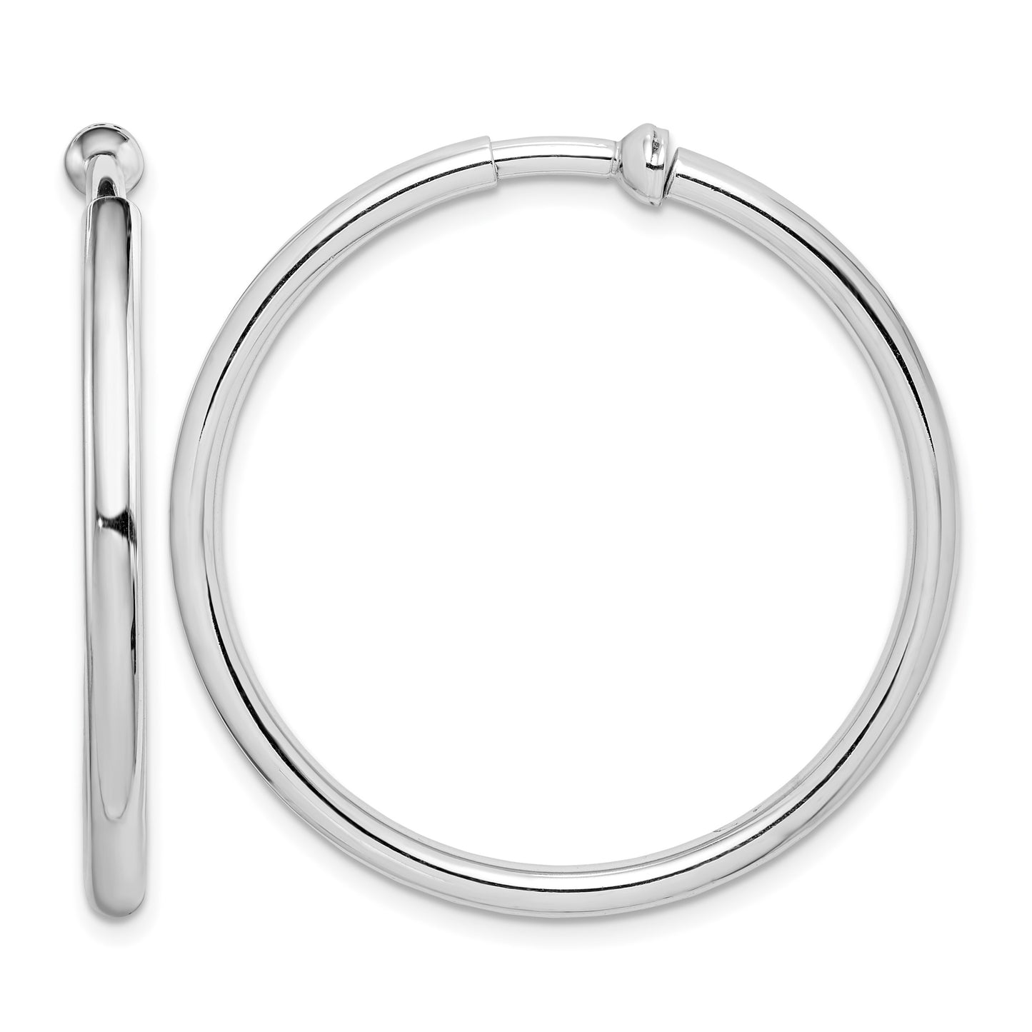 Sterling Silver RH-plated 2.5x37mm Non-Pierced Round Hoop Earrings