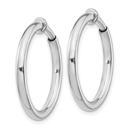 Sterling Silver RH-plated 2.5x25mm Non-Pierced Round Hoop Earrings