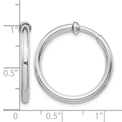 Sterling Silver RH-plated 2.5x25mm Non-Pierced Round Hoop Earrings