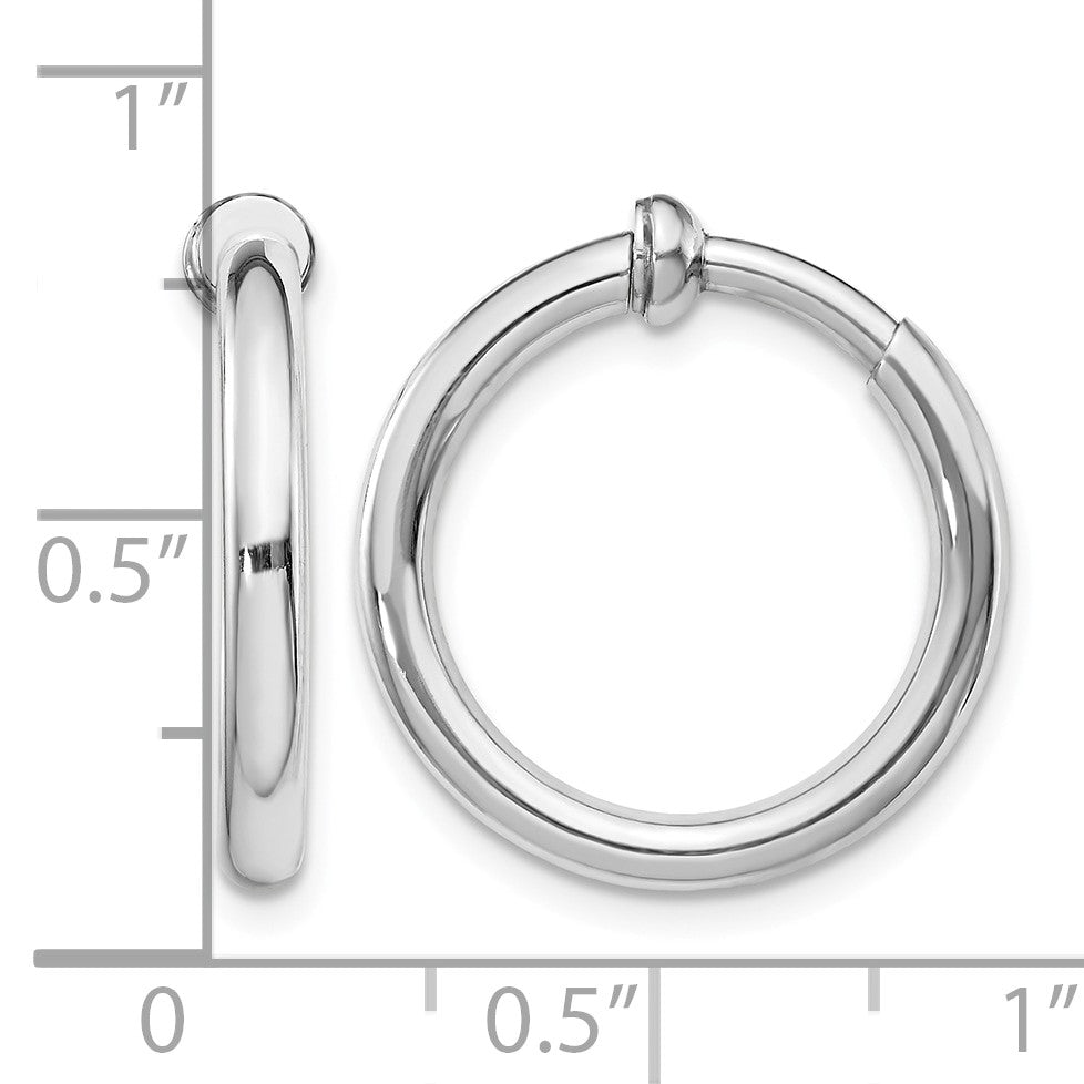 Sterling Silver RH-plated 2.5x20mm Non-Pierced Round Hoop Earrings