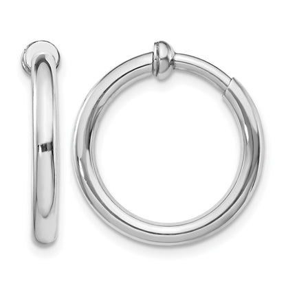 Sterling Silver RH-plated 2.5x20mm Non-Pierced Round Hoop Earrings