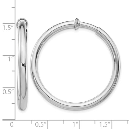 Sterling Silver RH-plated 3x37mm Non-Pierced Round Hoop Earrings