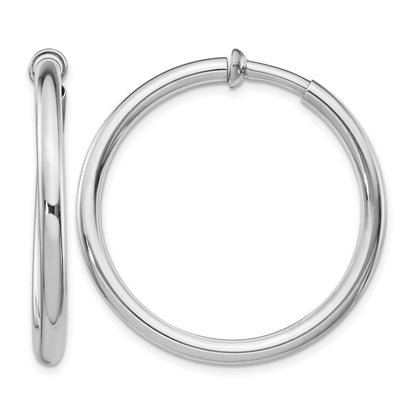 Sterling Silver RH-plated 3x37mm Non-Pierced Round Hoop Earrings