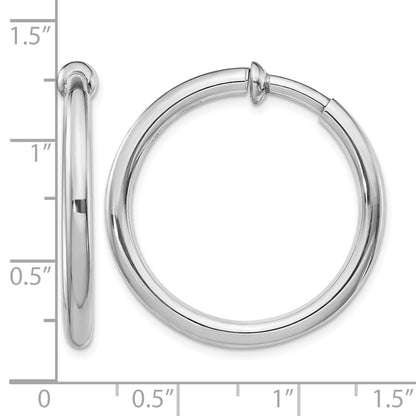 Sterling Silver RH-plated 3x31mm Non-Pierced Round Hoop Earrings