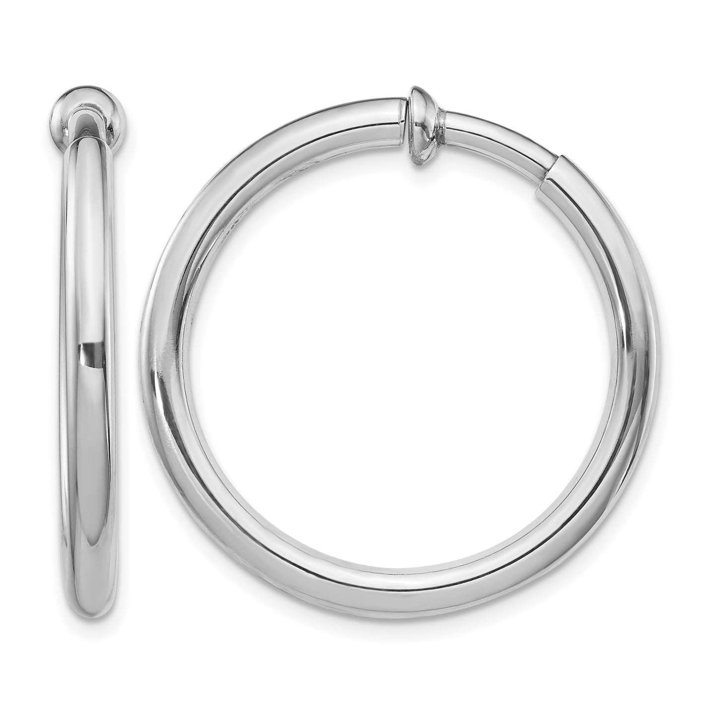 Sterling Silver RH-plated 3x31mm Non-Pierced Round Hoop Earrings