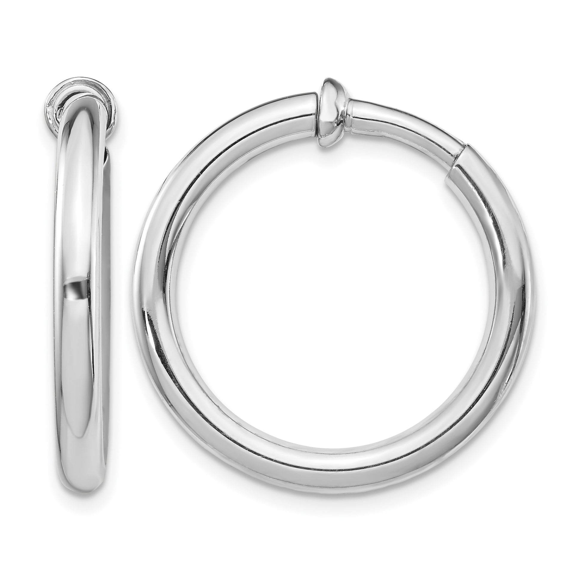 Sterling Silver RH-plated 3x27mm Non-Pierced Round Hoop Earrings