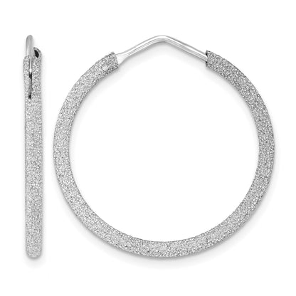Sterling Silver Rhodium-plated Laser Cut 2mm Endless Hoop Earrings