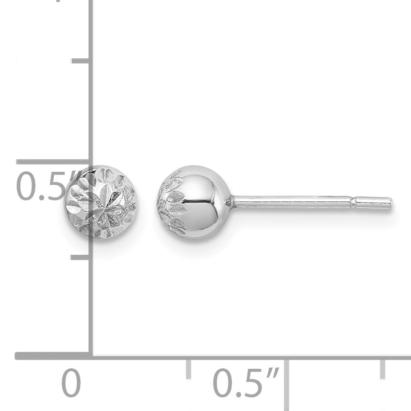 Sterling Silver Rhodium Plated 5mm Diamond Cut Post Earrings