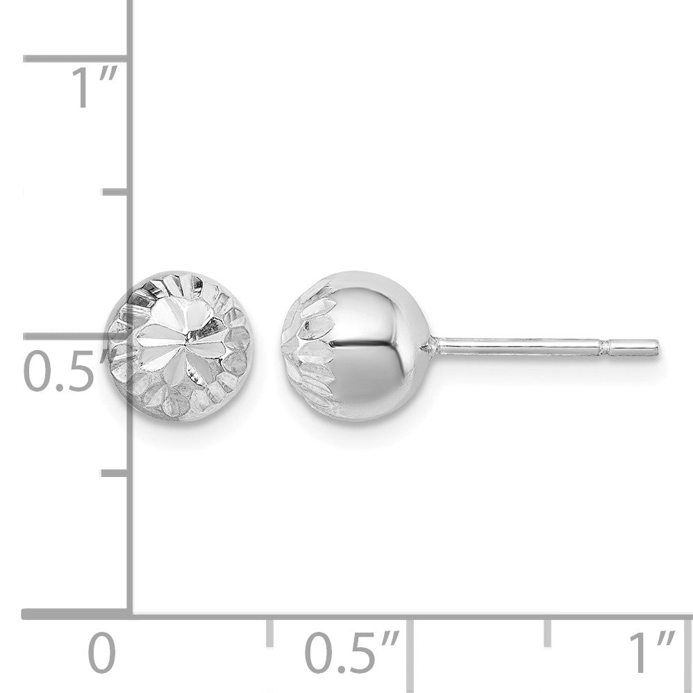 Sterling Silver Rhodium Plated 7mm Diamond Cut Post Earrings