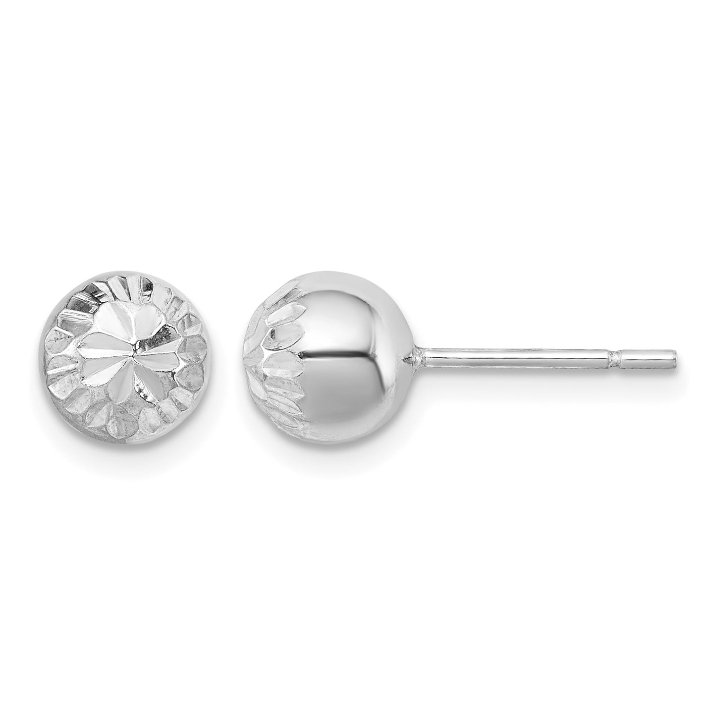 Sterling Silver Rhodium Plated 7mm Diamond Cut Post Earrings