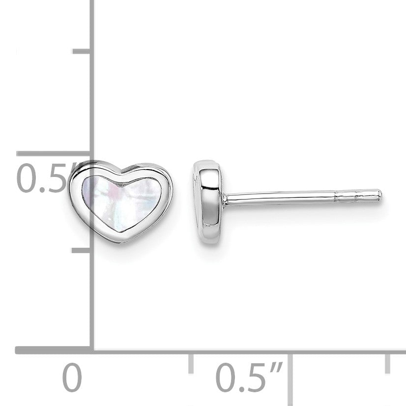 Sterling Silver Rhodium-plated Mother of Pearl Heart Post Earrings