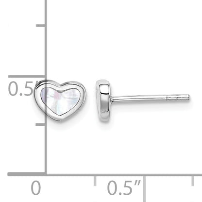 Sterling Silver Rhodium-plated Mother of Pearl Heart Post Earrings