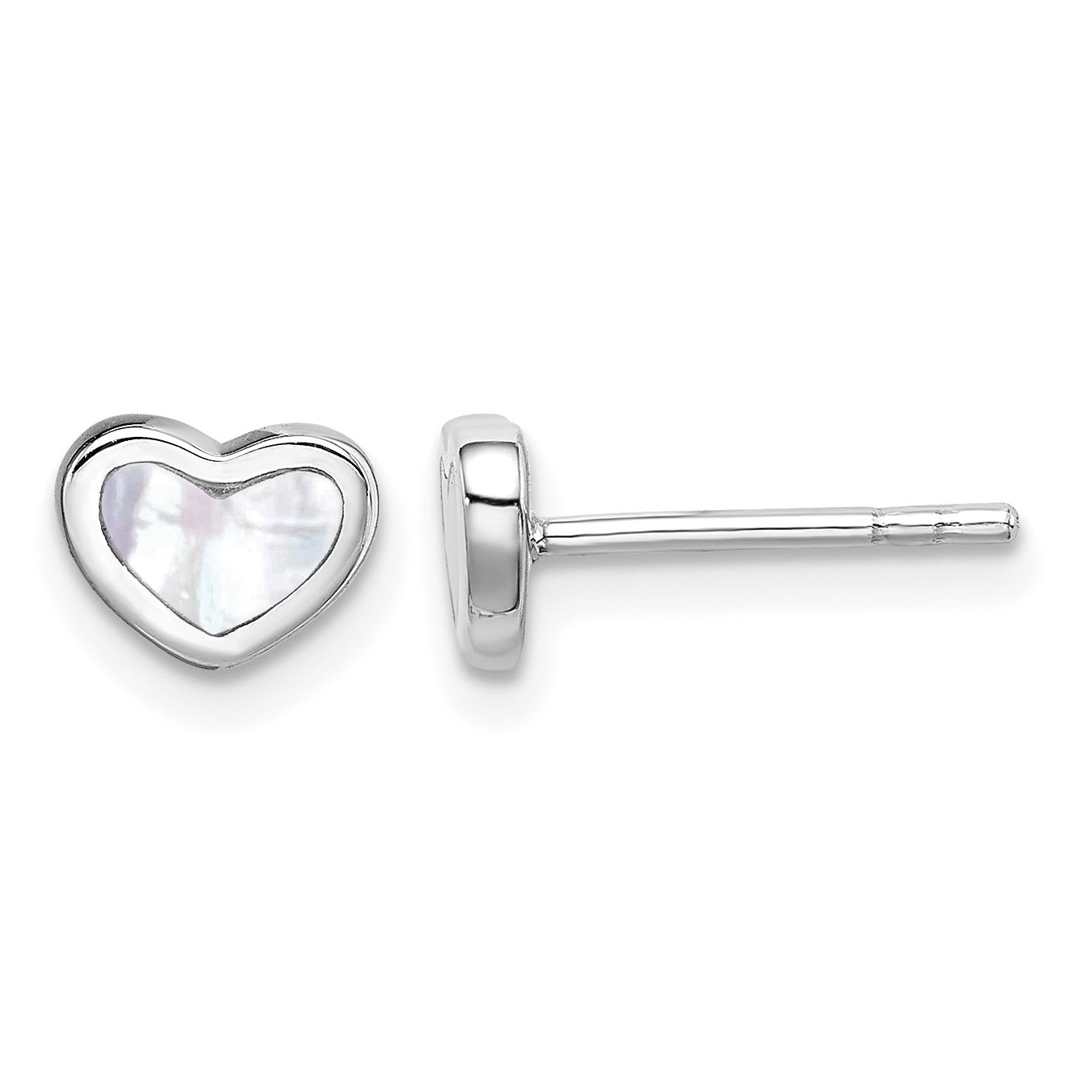 Sterling Silver Rhodium-plated Mother of Pearl Heart Post Earrings