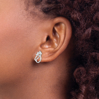Sterling Silver Rhodium Plated CZ Open Cat Post Earrings
