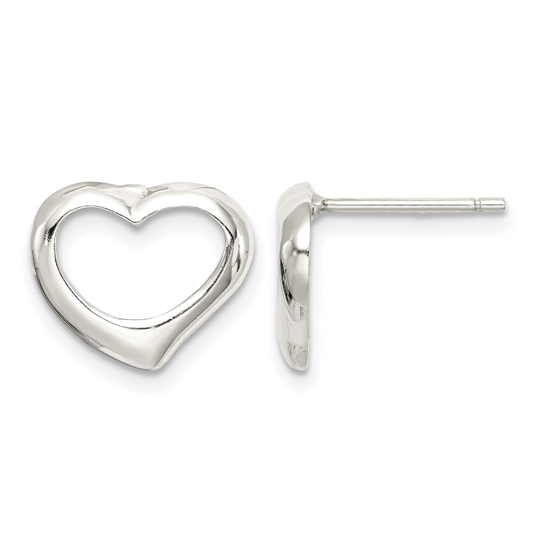 Sterling Silver Rhodium-plated Heart Post Earrings