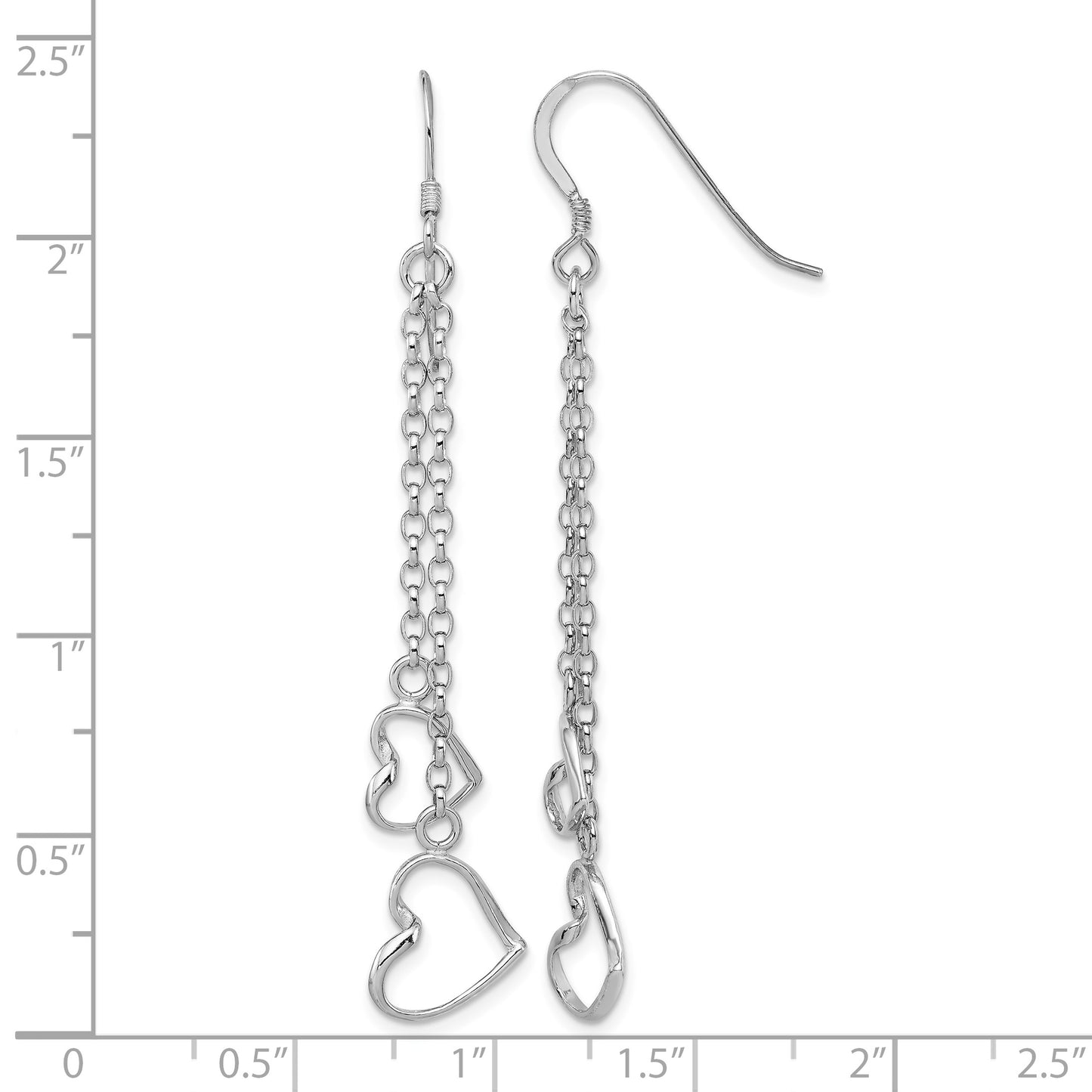 Sterling Silver Rhodium-plated Heart Dangle Shepherd Hook Earrings