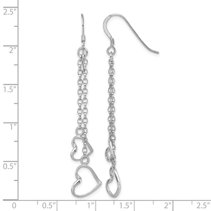 Sterling Silver Rhodium-plated Heart Dangle Shepherd Hook Earrings