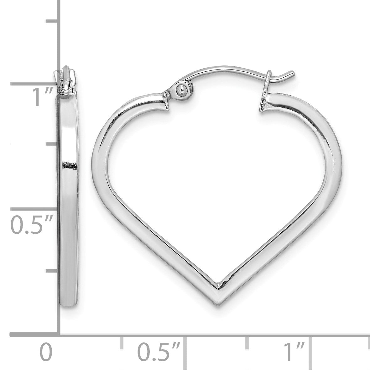Sterling Silver Rhodium Plated Heart Hoop Earrings