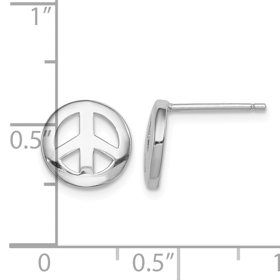 Sterling Silver Rhodium-plated Polished Peace Sign Post Earrings
