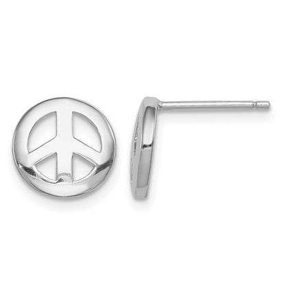 Sterling Silver Rhodium-plated Polished Peace Sign Post Earrings