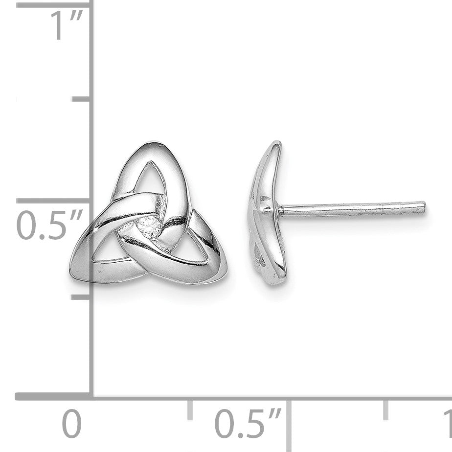 Sterling Silver Rhodium-plated Clear CZ Trinity Symbol Post Earrings