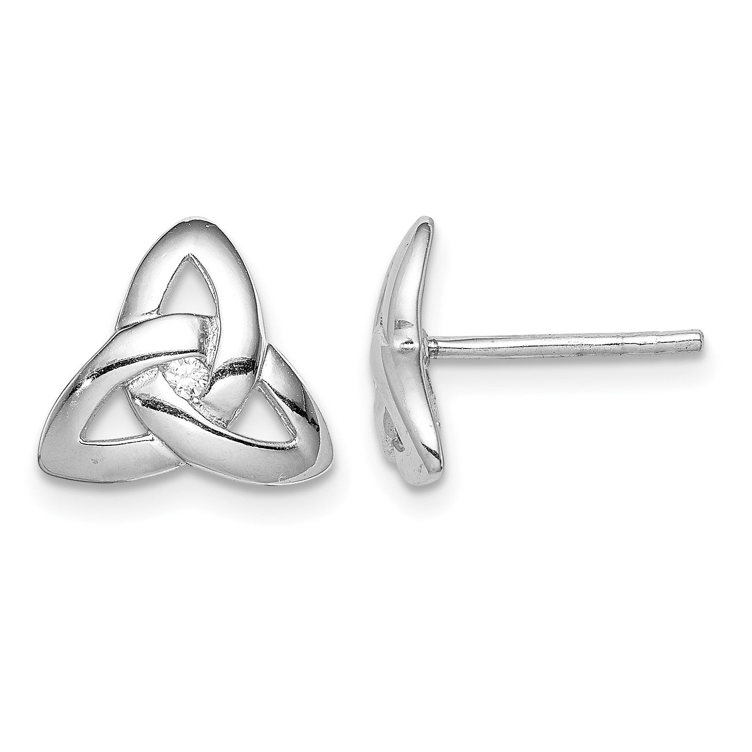 Sterling Silver Rhodium-plated Clear CZ Trinity Symbol Post Earrings