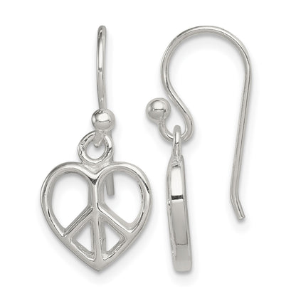 Sterling Silver Peace Sign Heart Shepherd Hook Earrings